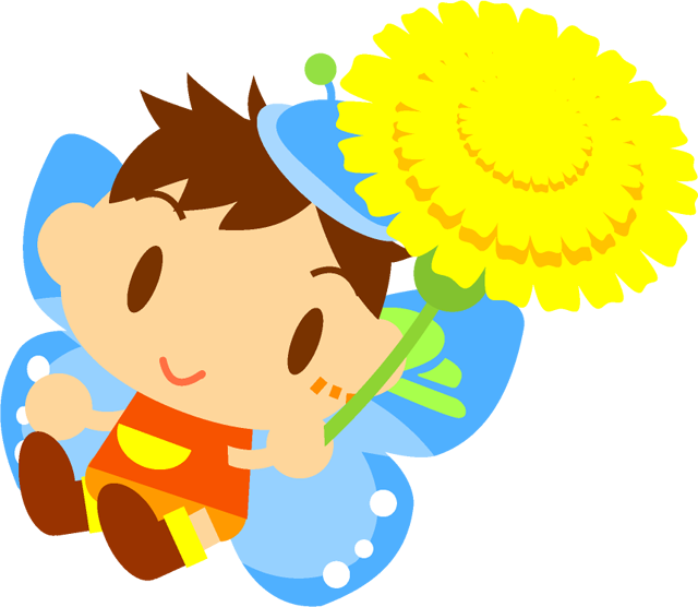タンポポを持ったチョウチョの男の子イラスト