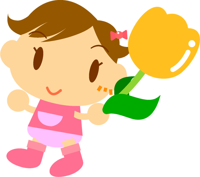 オレンジのチューリップを持った女の子イラスト