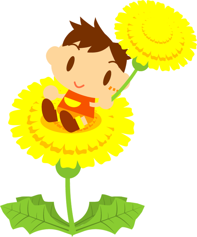 タンポポの上に座る男の子イラスト2