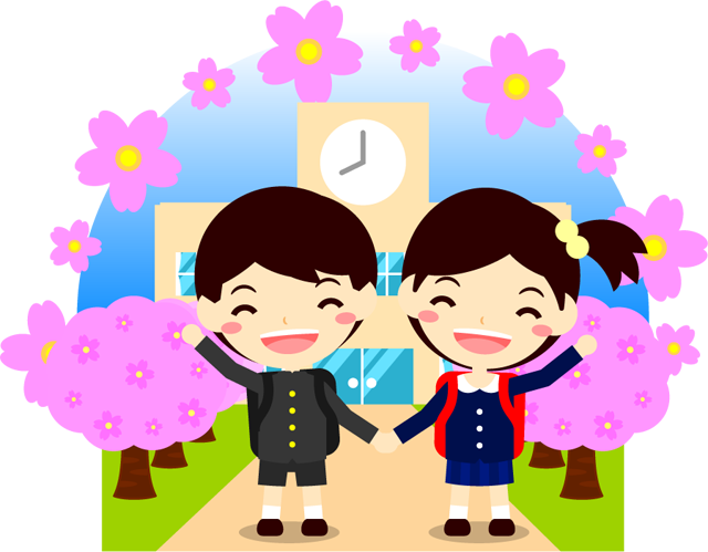 入学する小学生イラスト/桜咲く学校2