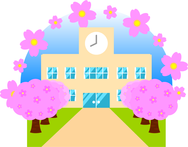 桜が咲く学校イラスト