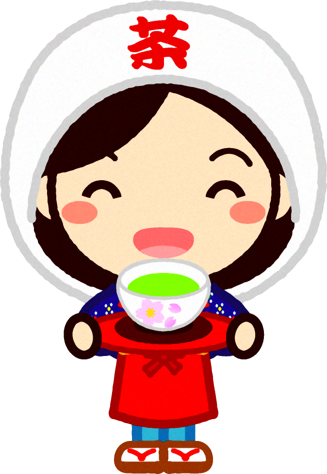 笑顔で新茶を差しだす女の子イラスト