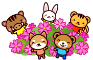 たくさんの芝桜と動物達