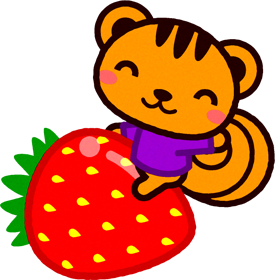 苺に乗るリスのイラスト
