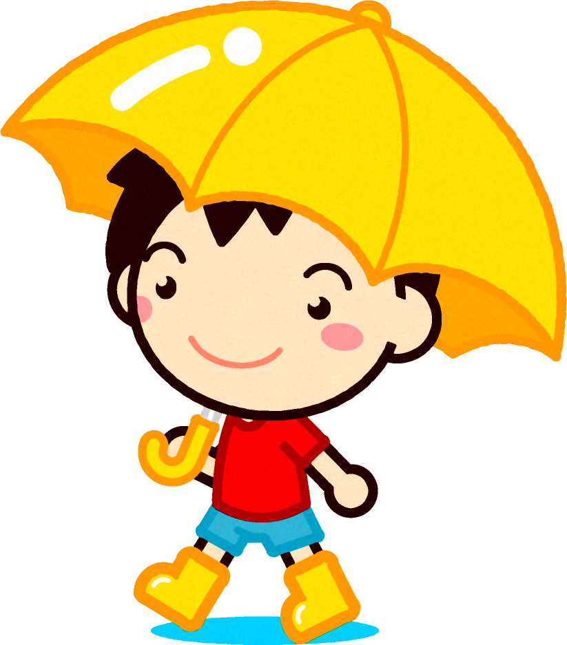 傘を差して歩く男の子イラスト