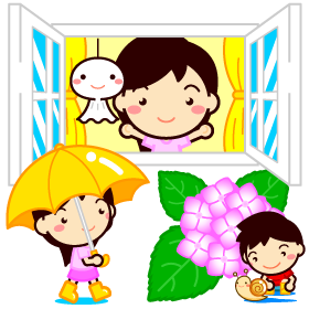 梅雨と子供達イラスト