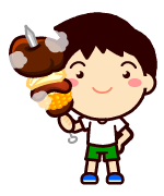 串にさした肉を持つ男の子イラスト
