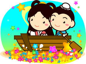 舟に乗っている織姫さまと彦星さまイラスト
