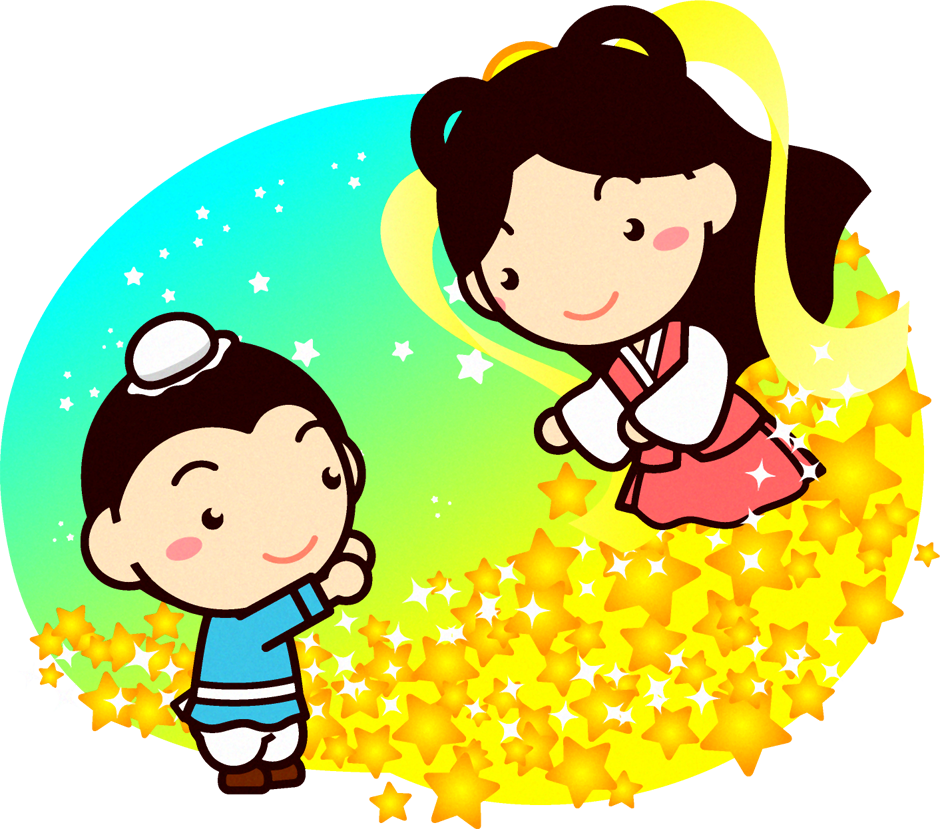 天の川と織姫さまと彦星さまイラスト