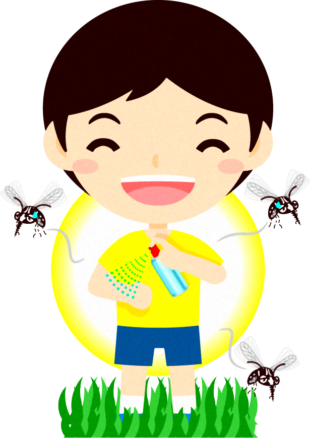 虫よけスプレーを使う男の子イラスト