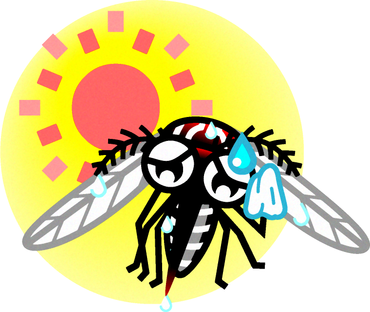 高温はダメな蚊のイラスト
