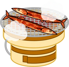 七輪で秋刀魚を焼くイラスト