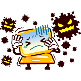 かわいいラップトップPC/ウィルスの脅威のイラスト