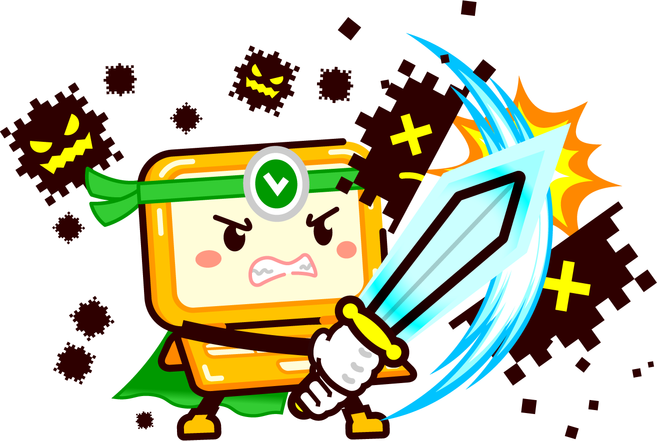 かわいいラップトップPC/ウィルスを斬るのイラスト