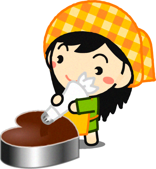 チョコに文字を書く女の子のイラスト