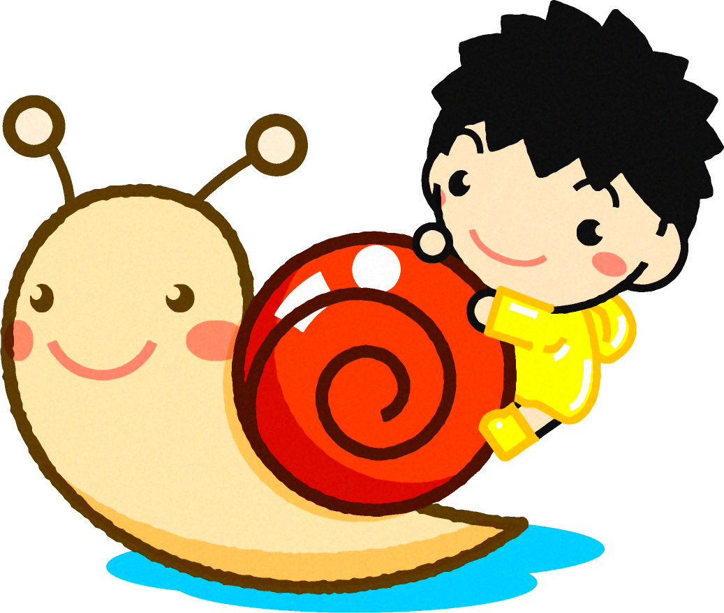 カタツムリに乗った男の子イラスト/朱色