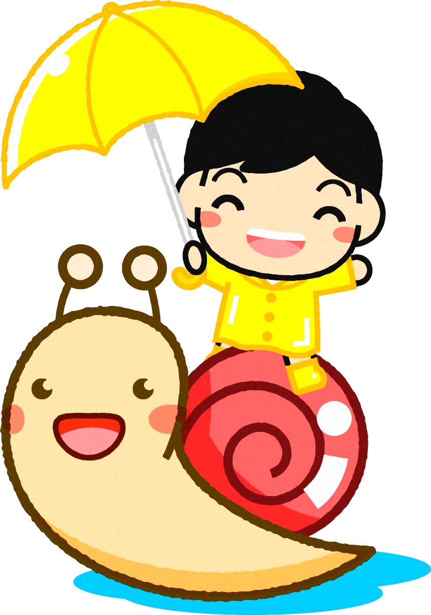 カタツムリに乗った男の子イラスト/薄赤色